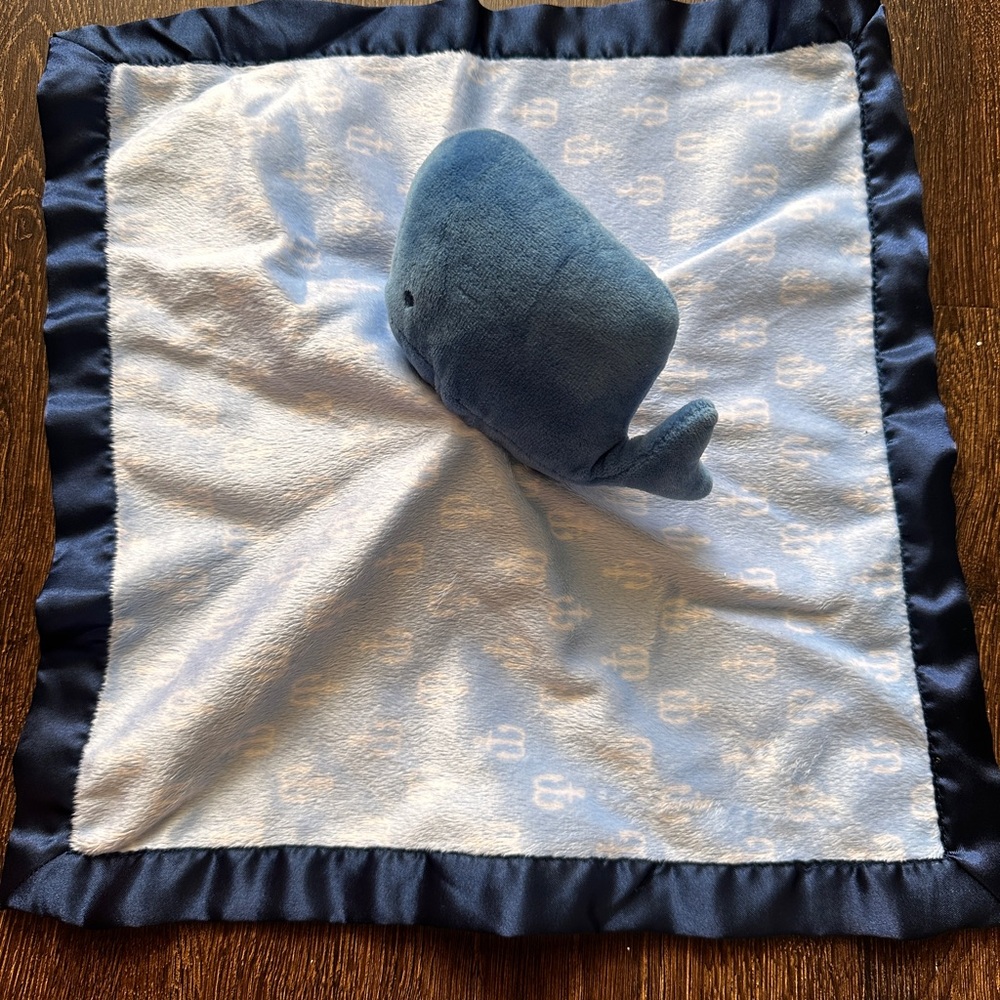 Baby Lovey Blue Whale Plush Security Blanket Satin Trim Lovie Cloud Island